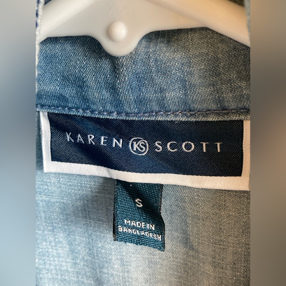 Karen Scott Light Blue Jean Jacket Size S Zip Front Mock Neck - Picture 2 of 11